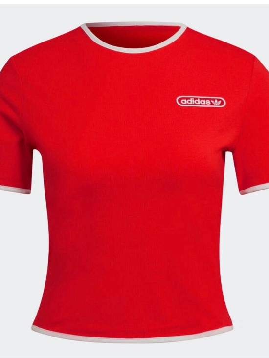 adidas Tops - adidas Red Short Sleeve Ringer Tee with White Trim